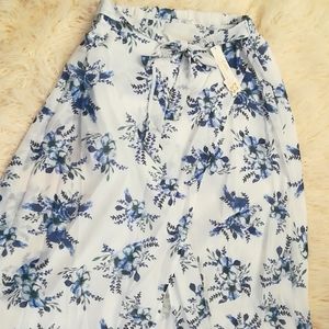 Afibi Full Long Blue Floral Chiffon Flowy Skirt